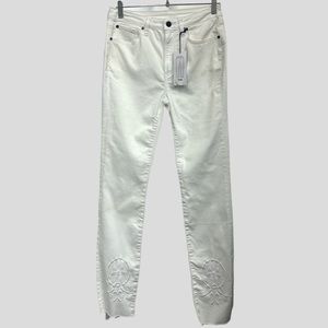 HALE “PIPER” Sculpted High‎ Rise Skinny Jeans White Denim Embroidery Detail (30)